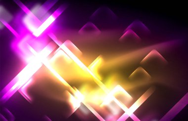 Bulanık efektler ile koyu arka planda Neon kare ve hat ışıkları