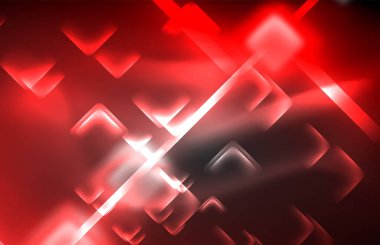 Bulanık efektler ile koyu arka planda Neon kare ve hat ışıkları
