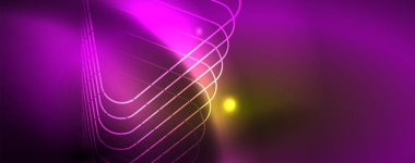 Techno parlayan arka plan, Neon ışık efektleri ve basit formları ile futuristik karanlık şablon, vektör