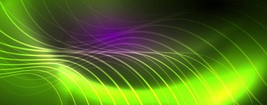 Parlak Neon ışıklar, bulanık sihirli Neon ışık kavisli hatları ile koyu soyut arka plan