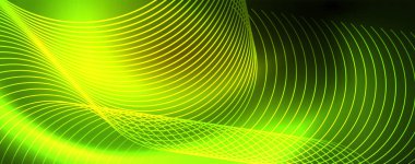 Parlak neon çemberler ve dalga hatları, parlayan parlak arka plan tasarım şablonu, dijital techno kavramı.