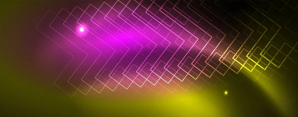 พื้นหลังที่ส่องแสงของ Techno, รูปแบบมืดในอนาคตที่มีผลกระทบแสงนีออนและรูปแบบที่เรียบง่าย, เวกเตอร์ — ภาพเวกเตอร์สต็อก