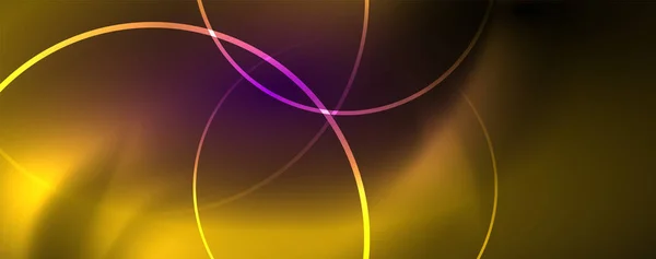 Luces de neón brillantes, fondo abstracto oscuro con líneas curvas de luz de neón mágicas borrosas — Vector de stock