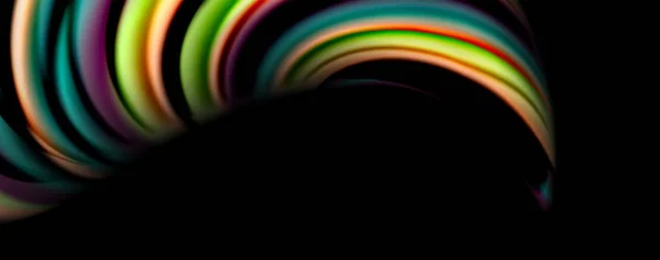 Color fluido arco iris estilo onda fondo abstracto, techno diseño moderno en negro — Vector de stock