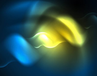 Neon parlayan dalga hatları, mavi Hi-Tech futuristik soyut arka plan şablonu