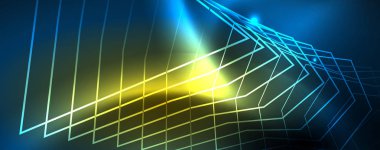 Neon parlayan techno hatları, Hi-Tech futuristik soyut arka plan şablonu, vektör
