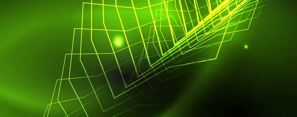 Glanzende Neon techno sjabloon. Neon lijnen achtergrond, 80s stijl laserstralen — Stockvector