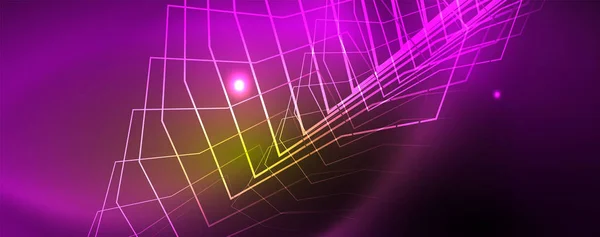Techno zářící pozadí, Futuristická tmavá šablona s neonovými světelným účinkem a jednoduchými formami, vektorovou — Stockový vektor