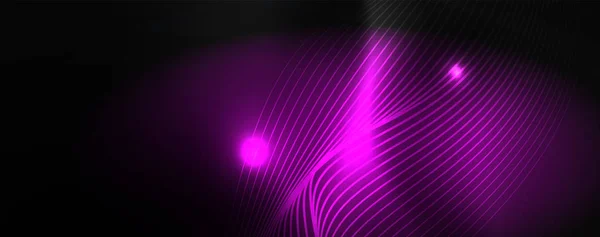 Ve tmě páchnoucí vlny. Tmavé abstraktní pozadí s neonově barevným světlem a vlnovkami Vektorové — Stockový vektor