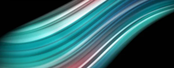 Abstraktní vlna linky tekutin rainbow styl barevné pruhy na černém pozadí. Umělecká ilustrace pro prezentaci, tapety app, nápis nebo plakát — Stockový vektor