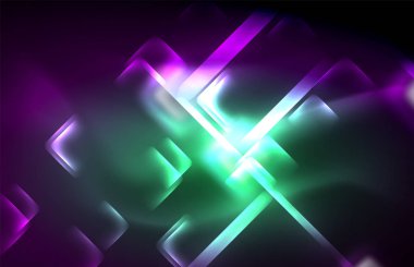 Bulanık efektler ile koyu arka planda Neon kare ve hat ışıkları