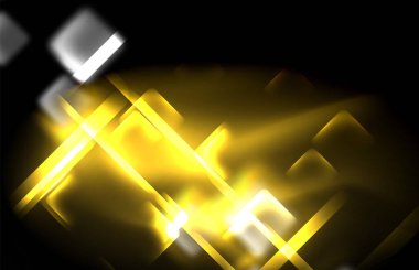 Bulanık efektler ile koyu arka planda Neon kare ve hat ışıkları