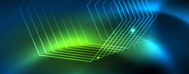 Neon parlayan techno hatları, Hi-Tech futuristik soyut arka plan şablonu, vektör