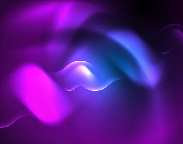 ネオン輝く波線、青いハイテク未来的な抽象的な背景テンプレート — ストックベクタ