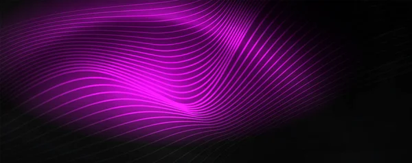 Rauchig glühende Wellen im Dunkeln. dunkler abstrakter Hintergrund mit neonfarbenem Licht und welligen Linien. Vektor — Stockvektor