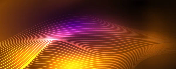 Linhas de onda vetorial de néon fundo abstrato, design techno futurista mágico —  Vetores de Stock