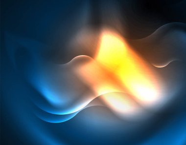 Neon parlayan dalga hatları, mavi Hi-Tech futuristik soyut arka plan şablonu