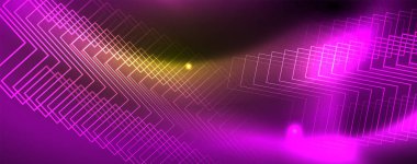 Techno parlayan arka plan, Neon ışık efektleri ve basit formları ile futuristik karanlık şablon, vektör