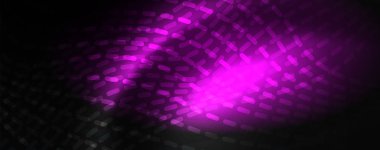 Karanlıkta dumanlı parlayan dalgalar. Neon renkli ışık ve dalgalı çizgiler ile koyu soyut arka plan. Vektör