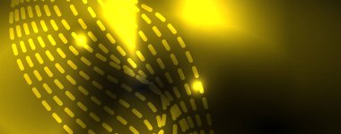 Karanlıkta dumanlı parlayan dalgalar. Neon renkli ışık ve dalgalı çizgiler ile koyu soyut arka plan. Vektör