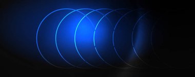 Parlak renkli neon ışıkları ve hatları ile koyu soyut arka plan. Arka planda parlayan