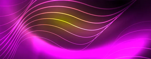Luminosi cerchi al neon e linee d'onda, brillante modello di design di sfondo lucido, concetto di tecnologia digitale . — Vettoriale Stock