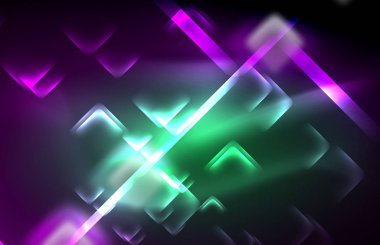 Bulanık efektler ile koyu arka planda Neon kare ve hat ışıkları