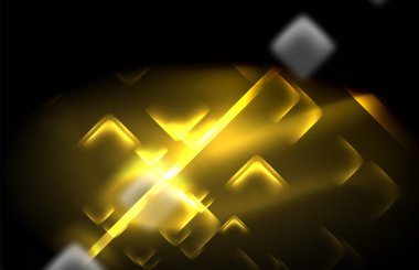 Bulanık efektler ile koyu arka planda Neon kare ve hat ışıkları