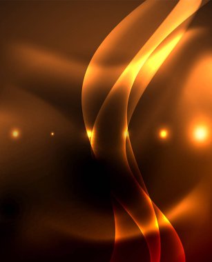 Neon renk dalgaları ile koyu arka plan, vektör şablonu