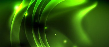 Neon renk dalgaları ile koyu arka plan, vektör şablonu