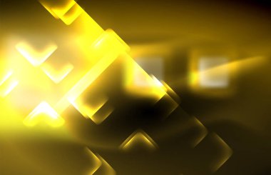Bulanık efektler ile koyu arka planda Neon kare ve hat ışıkları
