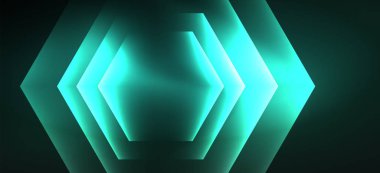 Parlak altıgen Neon şablonu. Fütüristik dijital teknoloji konsepti. Vektör soyut grafik tasarım.
