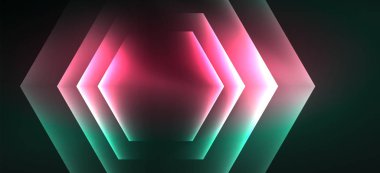 Parlak altıgen Neon şablonu. Fütüristik dijital teknoloji konsepti. Vektör soyut grafik tasarım.