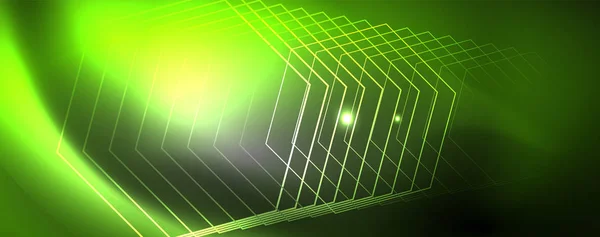 Modèle techno néon brillant. Lignes au néon fond, les rayons laser de style années 80 — Image vectorielle