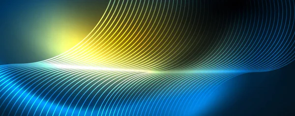 Модний неоновий синій абстрактний дизайн з хвилями і колами. Неоновий світловий ефект. Абстрактний цифровий фон . — стоковий вектор