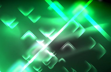 Bulanık efektler ile koyu arka planda Neon kare ve hat ışıkları