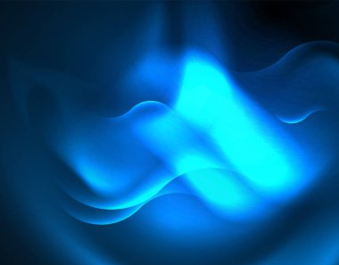 Neon parlayan dalga hatları, mavi Hi-Tech futuristik soyut arka plan şablonu