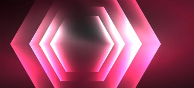 Neon renk altıgen şekiller, siyah arka planda çizgiler. Web zemin tasarımı için modern şablon. Soyut geometrik çerçeve