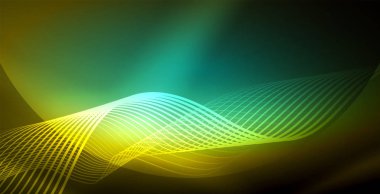 Koyu, parlak hareket, sihirli alan ışık parlayan soyut dalga. Techno arka plan