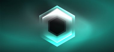 Neon renk altıgen şekiller, siyah arka planda çizgiler. Web zemin tasarımı için modern şablon. Soyut geometrik çerçeve