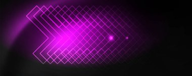 Parlak neon techno şablonu. Neon hatları arka plan, 80s tarzı lazer ışınları