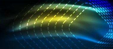 Neon parlayan techno hatları, yüksek teknoloji fütüristik arka plan şablonu kare şekilleri ile