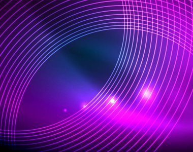 Mavi Neon çemberler, soyut dairesel çizgiler. Parlayan daire soyut desen arka plan