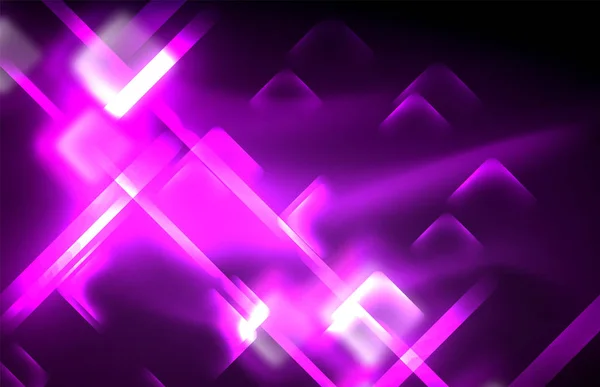 Neon Quadrat und Linienlicht auf dunklem Hintergrund mit unscharfen Effekten — Stockvektor