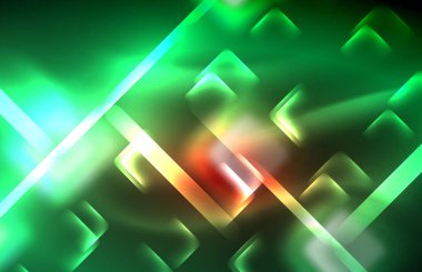 Neon parlayan techno hatları, yüksek teknoloji fütüristik arka plan şablonu kare şekilleri ile