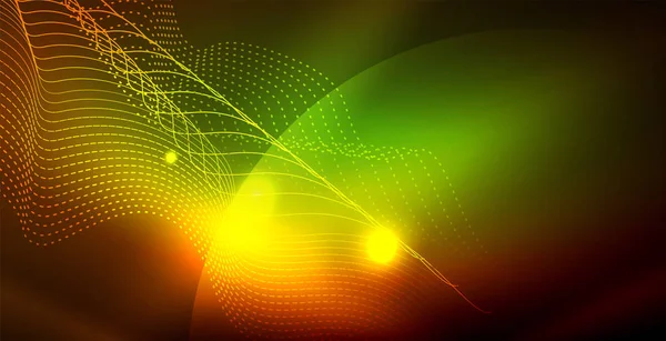 Couleur néon lumières avec vagues fond abstrait — Image vectorielle