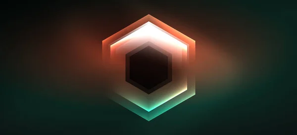 光沢のある六角形のネオンテンプレート。未来的なデジタル技術の概念。ベクトル抽象グラフィックデザイン. — ストックベクタ