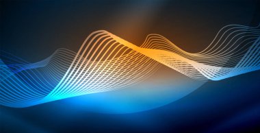 Koyu, parlak hareket, sihirli alan ışık parlayan soyut dalga. Vektör techno arka plan