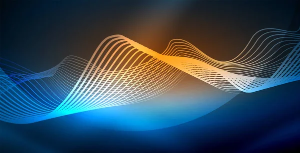 Koyu, parlak hareket, sihirli alan ışık parlayan soyut dalga. Vektör techno arka plan