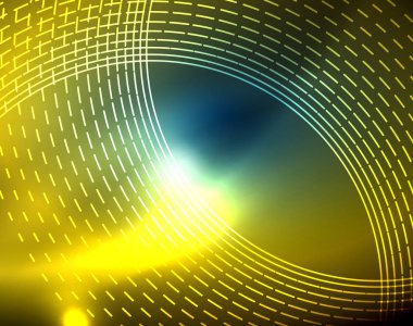 Mavi Neon çemberler, soyut dairesel çizgiler. Parlayan daire soyut desen arka plan